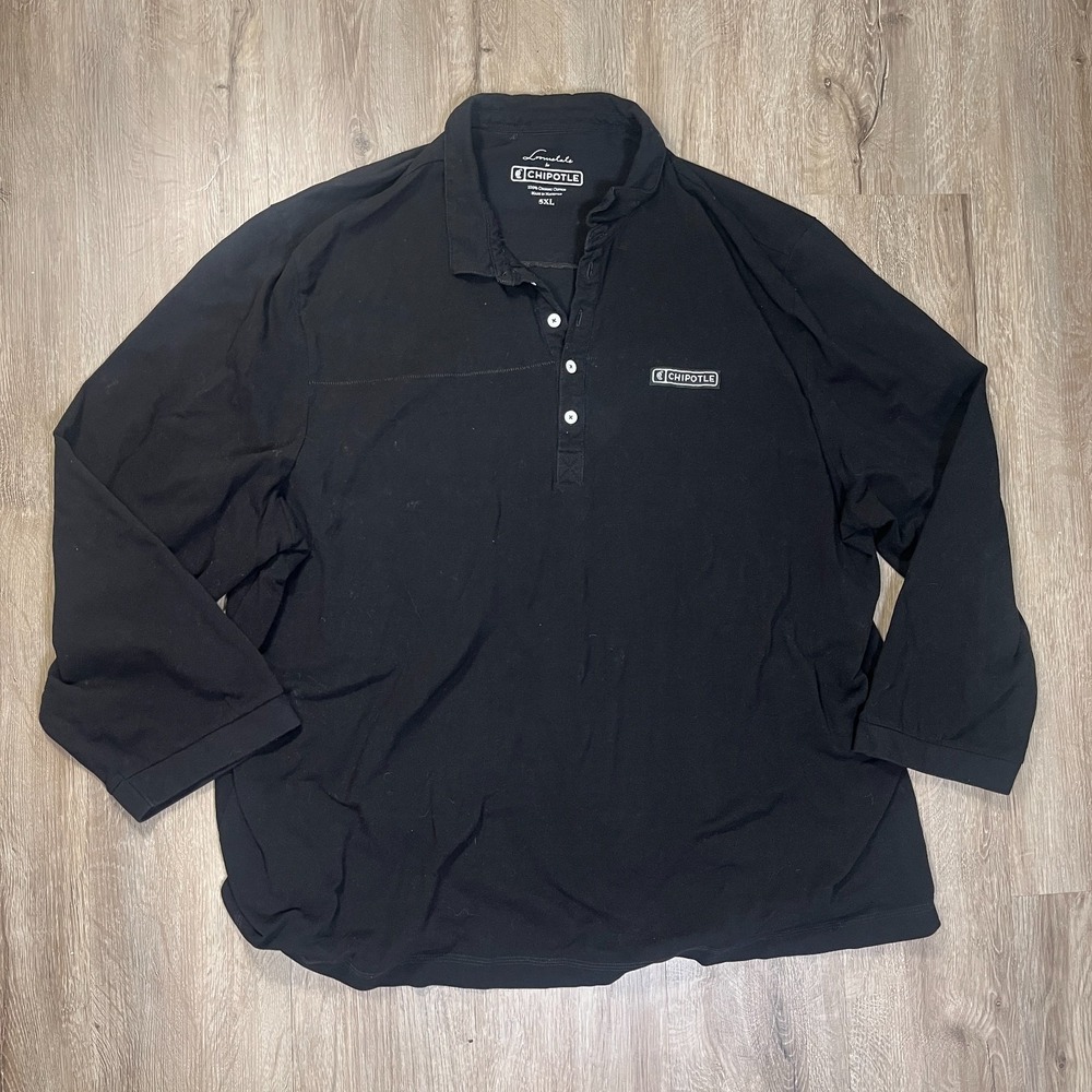 Chipotle 5XL Long Sleeve Polo Shirt Black Uniform Men's Organic Cotton